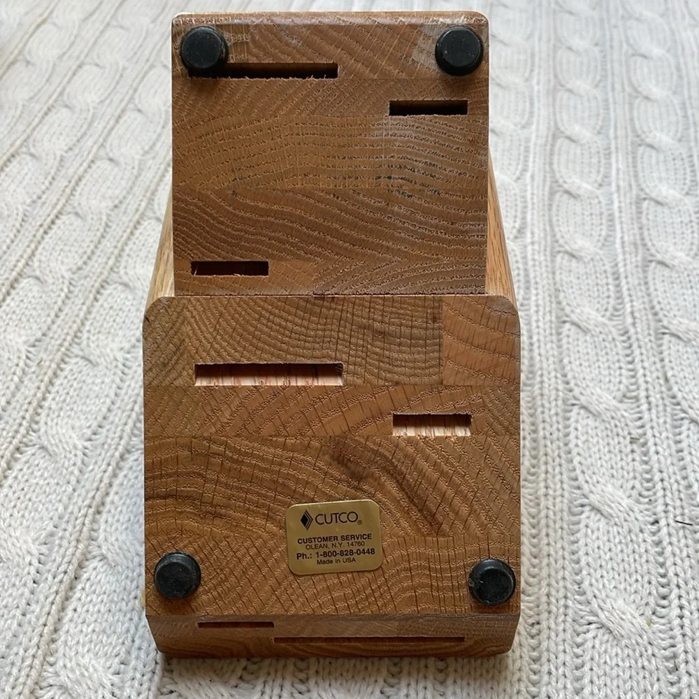 Cutco Knife Block Essentials oak 5 slots 4 Knife. 1 Hole Made USA 4 rubber feet